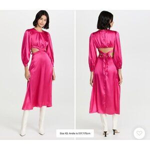 RAHI Cierra Cutout Balloon Sleeve Satin Midi Dress Fuchsia Womens Size Small